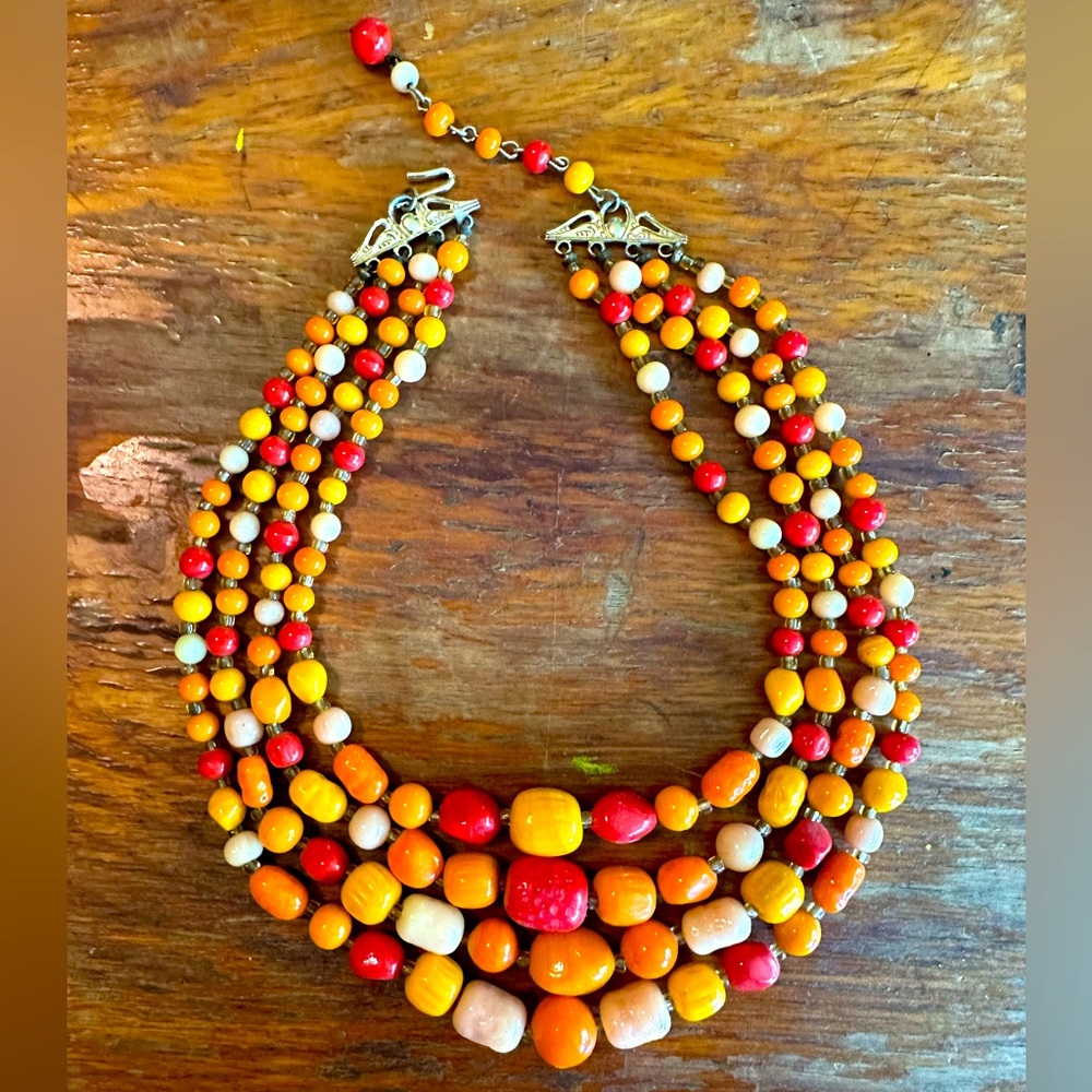 Vintage 1950s Multi-Strand Orange Glass Beaded Choker